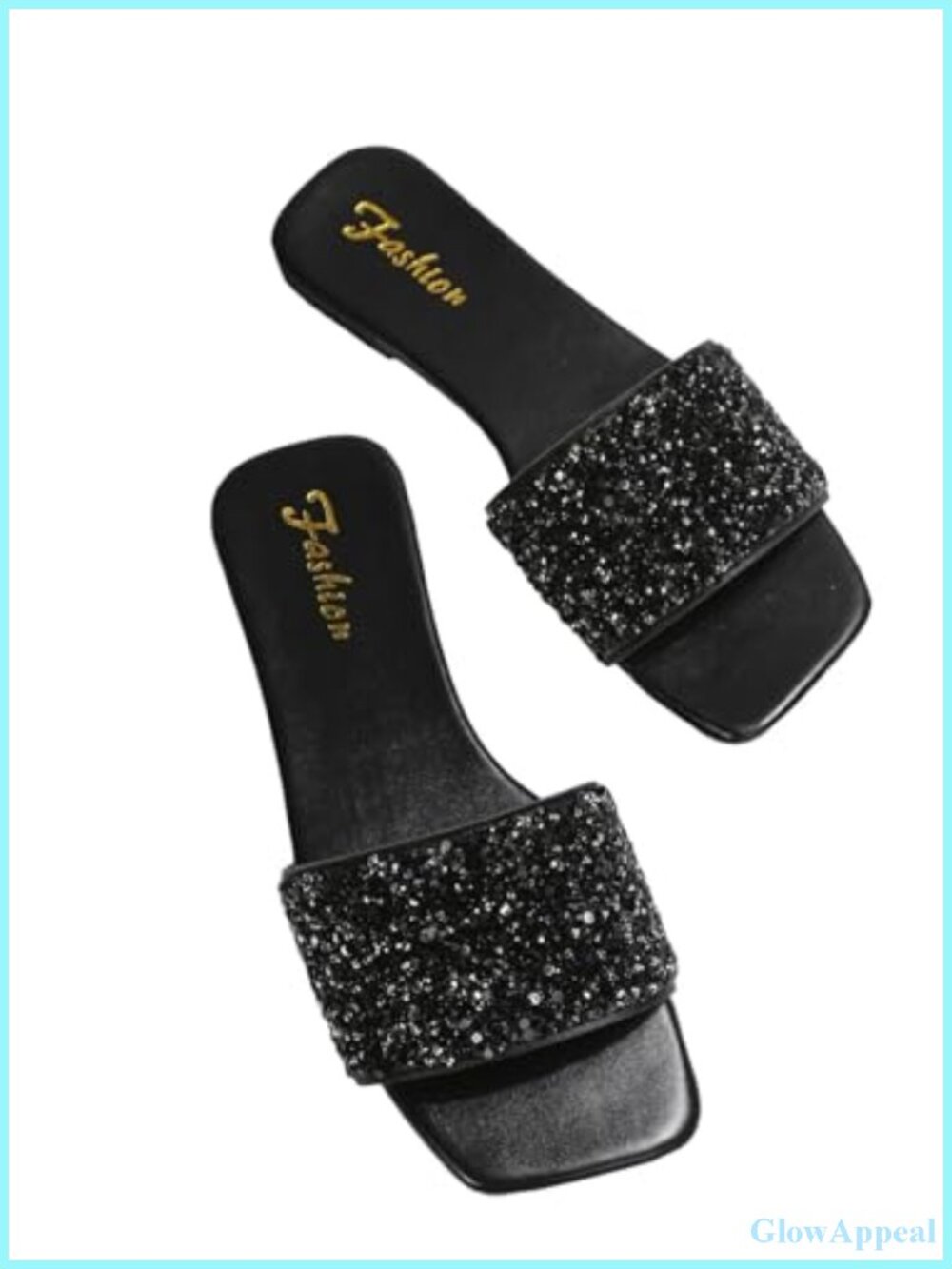 Sparkly Sequin Rhinestone Open Toe Slip On Flat Sandals Slides Dressy